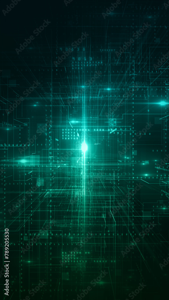 Aufkleber Green Futuristic Computer Circuitry Abstract, High tech green circuitry with dynamic light effects, illustrating advanced computer technology network and digital data pathways..3d rendering
