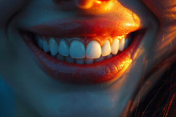 Naklejka premium Woman's lips, smiling, close up