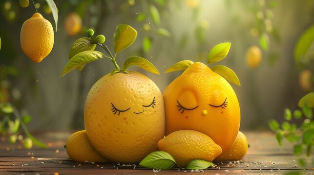 Two lemon Character huggs each other