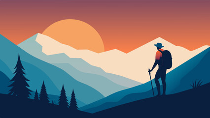 sunset in the mountains,Illustration,digital,illustration,vector,bright colors, hiking, camping,Mountain sunset: colorful vector illustration.Mesmerizing mountain sunset: a digital illustration 