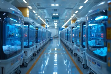 State-of-the-art neonatal intensive care unit filled with incubators nourishing newborns,...