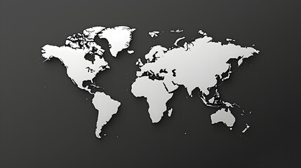 a world map, simple design, white only, on black background