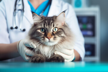 AI generated portrait of doctor vet with domestic animal in hospital