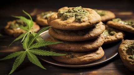 tasty chocolate cookies with cannabis