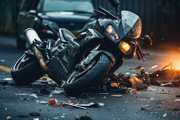 Fototapeta premium AI generated image of moto bike collision motorcycle crash day accident