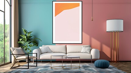 Mock up poster frame in home interior background modern style
