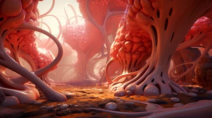 Foto op Plexiglas Alien landscape with organic structures and red textures © ZEKINDIGITAL
