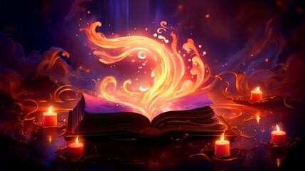 Mystical Flames on Open Book
