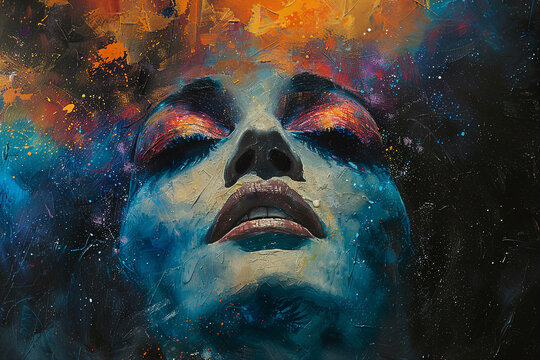 Generative AI picture of woman in magical lights soul symbol ethereal god energy