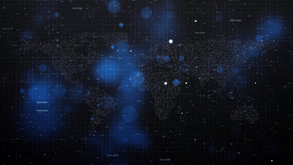 Conceptual earth world map on dark digital artificial intelligence network. Illustration. - 789209907