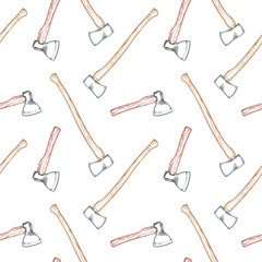 Axes, seamless pattern. Vector illustration of axes on a white background.