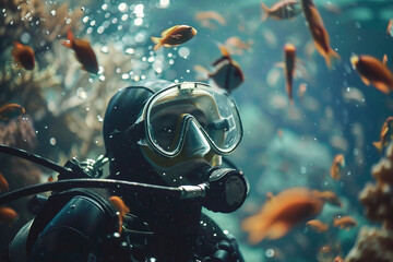 Underwater swimming created with generative ai person enjoys summer pleasant water swimming diving