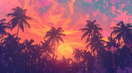 Tropical Sunset Paradise with Vivid Colors