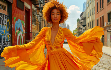Model in Yellow Spring Dress