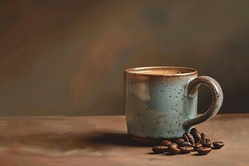 Fototapeta na wymiar Coffee in a mug. Coffee with mug and bean .