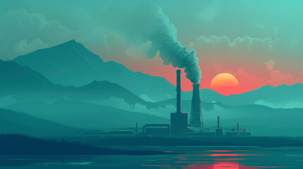 Factories polluting the environment. Digital Art.  - obrazy, fototapety, plakaty