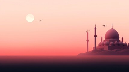 Obraz premium Mosque Silhouette with Sunset Sky