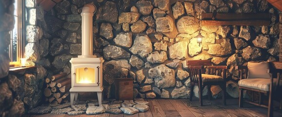 burning candle in the fireplace - obrazy, fototapety, plakaty
