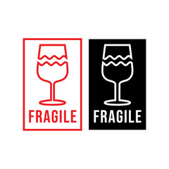 Sticker fragile handle with care vector. warning label, fragile label with broken glass symbol, vector