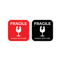 Sticker fragile handle with care vector. warning label, fragile label with broken glass symbol, vector