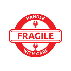 Sticker fragile handle with care vector. warning label, fragile label with broken glass symbol, vector