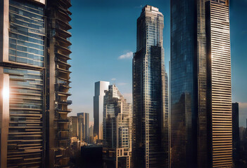 skyscrapers modern high skyscraper building business architecture office blue structure exterior city glasses urban sky reflections scene tower window construction tall futuristic steel - obrazy, fototapety, plakaty