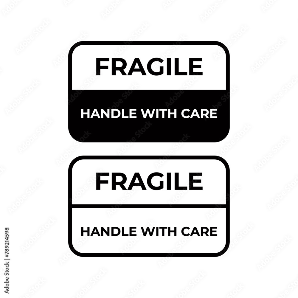 Wall mural sticker fragile handle with care vector. warning label, fragile label with broken glass symbol, vect