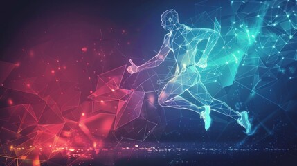 Fototapeta na wymiar concept of sport science technology, polygon runner with futuristic element AI generated