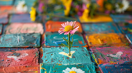 - a handmade card from my daughter with a flower, for mom, generative ai