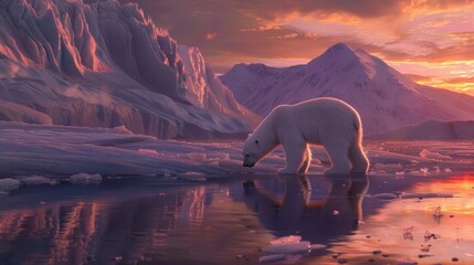 Polar bear at sunset