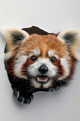 Obraz premium A cute red panda sticking its head out of a hole