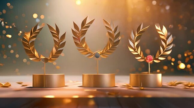 golden laurel wreath on the podium