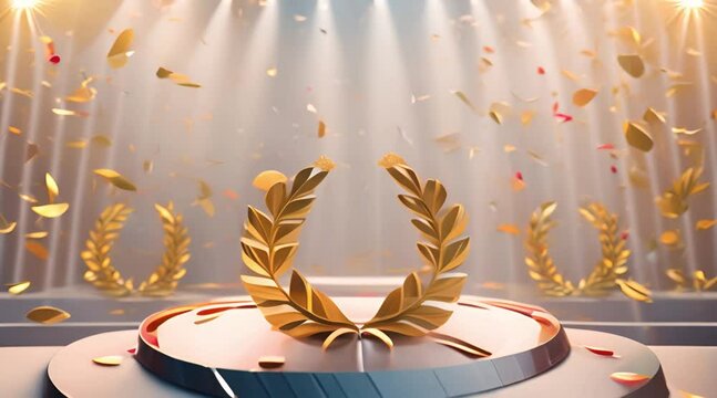 golden laurel wreath on the podium