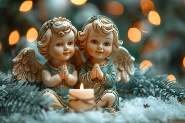 Cute little christmas angels with copy space