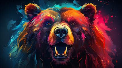 Elegant Artistic Bear Illustration with Colorful Abstract Pattern