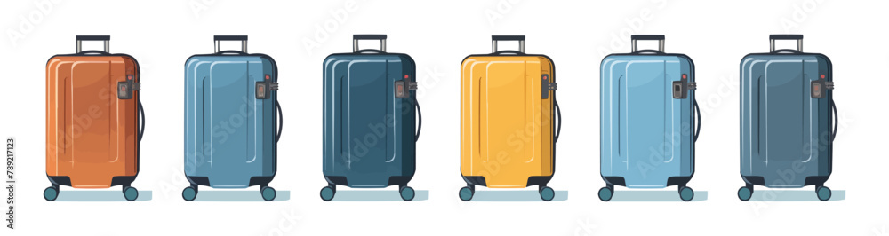 Wall mural vector set of suitcases. luggage on wheels for traveling. modern suitcases with handle. bags for vac