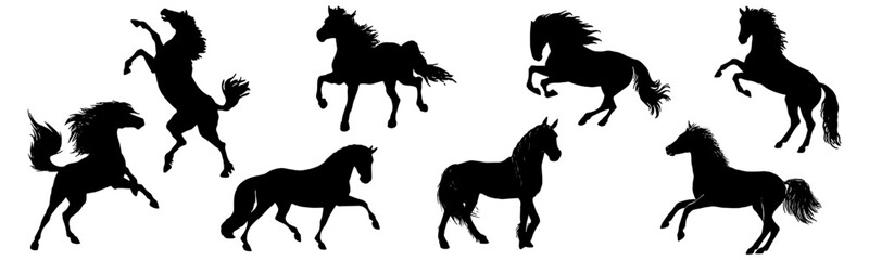 Vector illustration of horse silhouettes set - obrazy, fototapety, plakaty