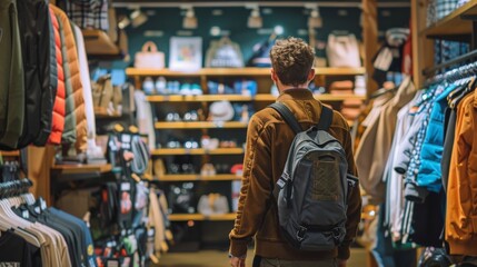 Fototapeta premium A person secretly pocketing merchandise while browsing in a busy retail store
