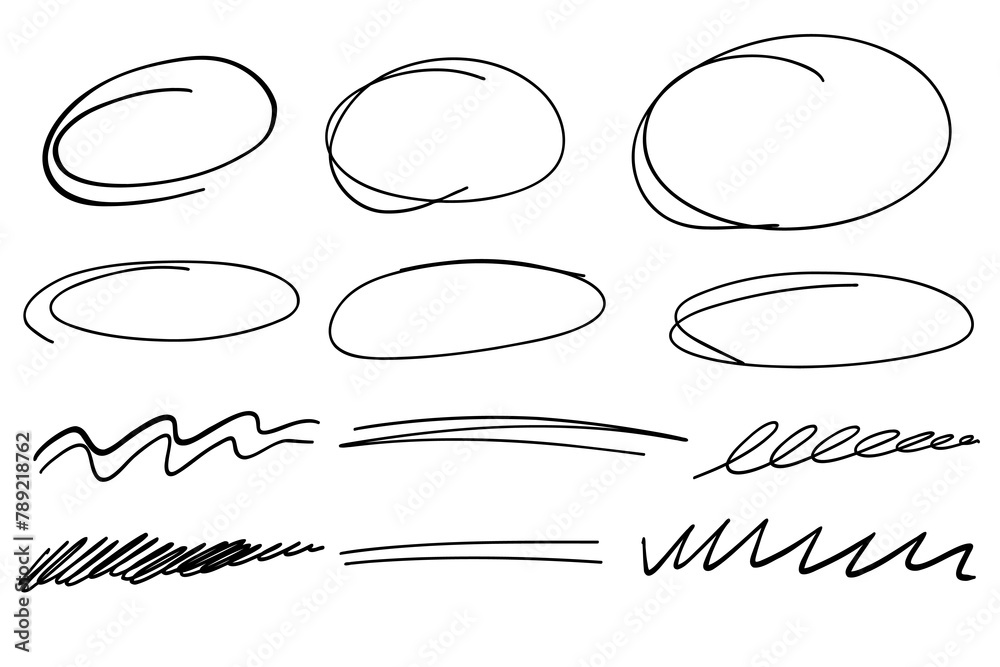 Wall mural sketch highlight oval lines frames set. doodle hand drawn highlight circles. marker sketch. highligh