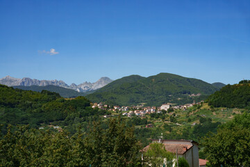 Summer landscape along the road from Castelnuovo Garfagnana to San Romano, Tuscany - 789218920