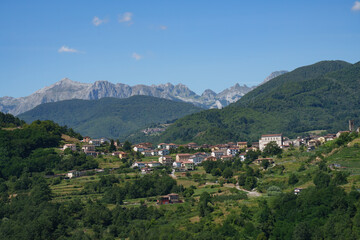 Summer landscape along the road from Castelnuovo Garfagnana to San Romano, Tuscany - 789218937