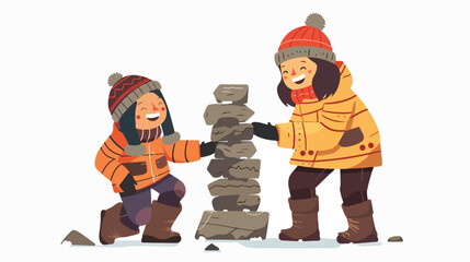Happy eskimo teenagers playing game having fun together - obrazy, fototapety, plakaty