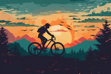 Bike - silhouette and the outlines. Mountain bike, trekking bike, bicycle tour, cycling women and men .