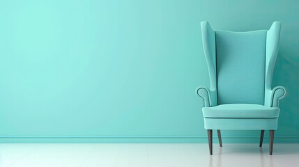 Stylish Teal Armchair Against Turquoise Wall with Distorted Perspective