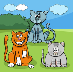 cartoon cats animal characters in the meadow