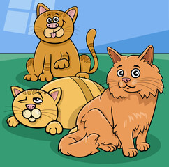 cats animal characters at home cartoon illustration