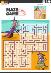 maze activity with two witches fantasy characters