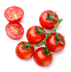 Cherry tomatoes and halves close-up on a white background. Top view - 789220556