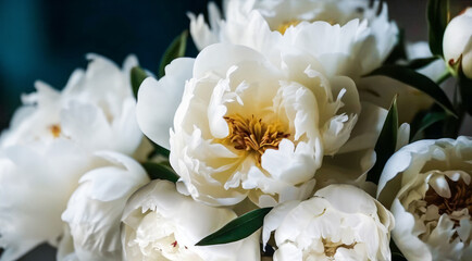 Exquisite White Peony Ensemble: A Stunning Close-Up of a Bountiful Bouquet. Perfect for Any Celebration. - 789220936