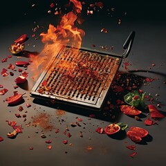 Grill sizzling with barbecue, vibrant